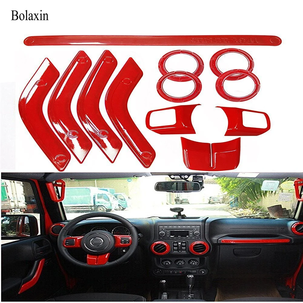 Us 46 99 Bolaxin High Quality Auto Accessories 14pcs Red 4 Door Abs Interior Trim Kits Steering Wheel Trim For Jeep Wrangler 2011 2015 In Interior