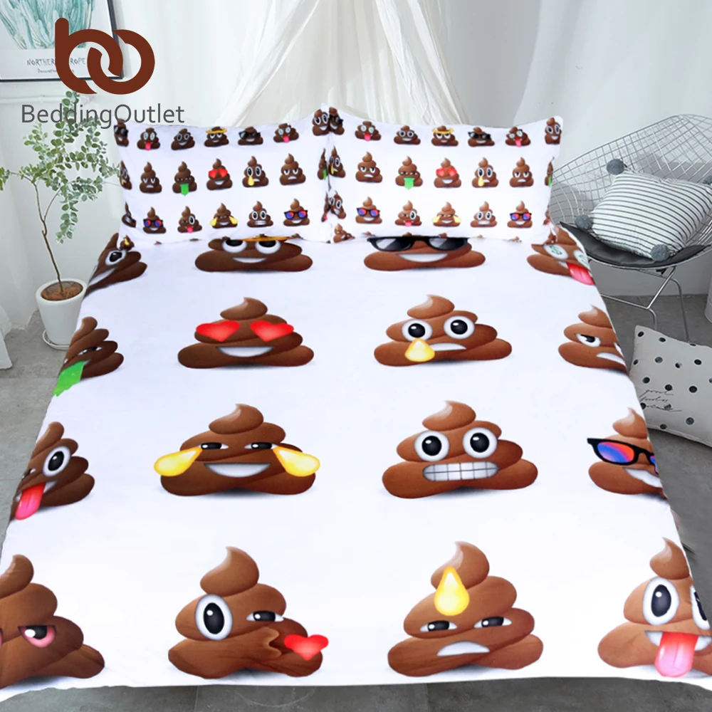 

BeddingOutlet Smiley Faces Bedding Set Queen Cartoon Duvet Cover Set Poop Emoji Bedclothes Funny Home Textiles for Kids 3pcs