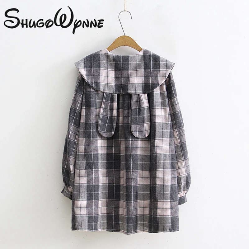 

2019 Spring Women Dress Japanese Style Mori Girl Cute Rabbit Ears Doll Collar Cotton and Linen Loose Long Sleeve Dress Female