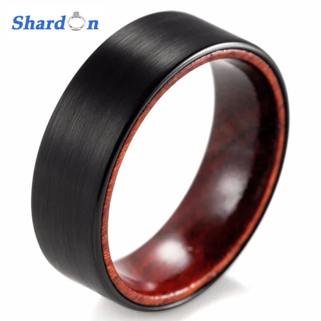 Shardon 8mm Black Tungsten Inner Red Wood Ring With Matte Finishing Shardon 8mm Black Tungsten Inner Red Wood Ring With Matte Finishing Mens Rings