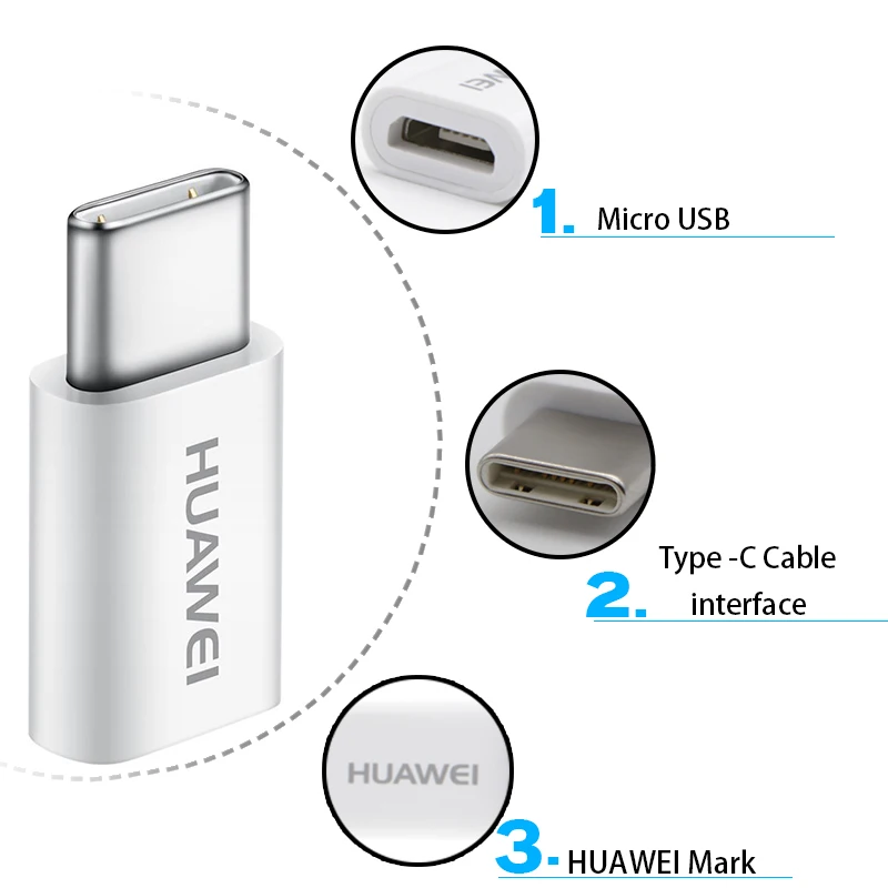 Преобразователь Huawei Micro USB в Type C оригинальный адаптер Mate 9 10 P20 Pro P10 Plus Honor note 8 V10 P9
