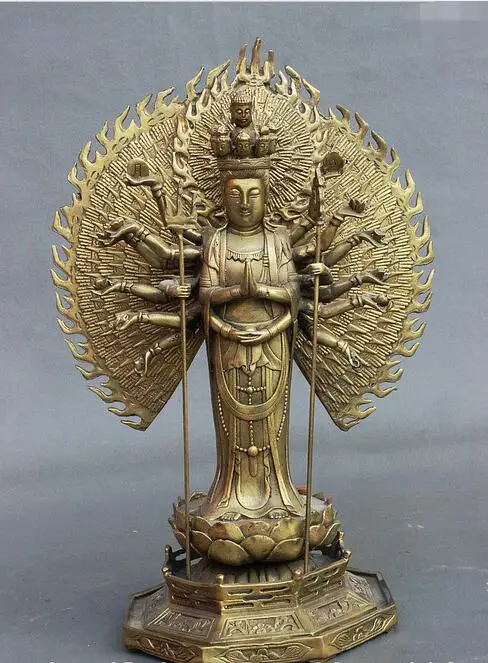 

14" Tibet Brass 1000 Arms Avalokiteshvara Goddess GuanYin Kwan-yin Buddha Statue