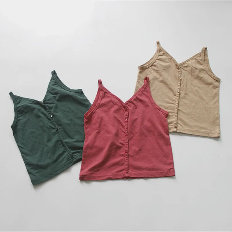 

NEW Summer Korean Style Baby Girls Straps Vest Tee Ramie Cotton Kids Sleeveless T shirts Soft Tops Children Clothes