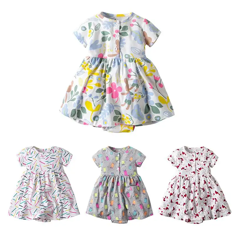 

New Fashion Baby Girls Dresses Baby Clothes Short-sleeved Toddler Girls Princess Romper Dresses 2019 Summer Infant Outfits 0-2T