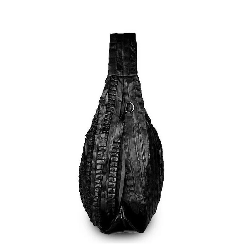 3 размера! Женские сумки из натуральной кожи с рюшами, черная женская сумка из овчины, женская сумка на плечо