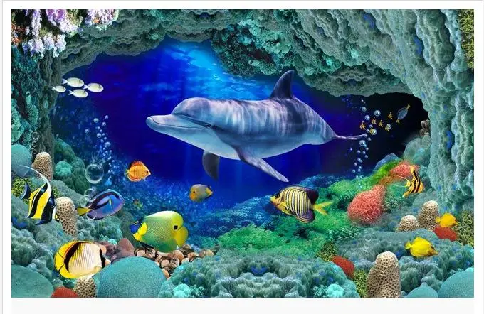 

Custom photo Waterproof floor wallpaper Yellow fish dolphin 3 d floor 3d mural PVC wallpaper self-adhesion floor wallpaer