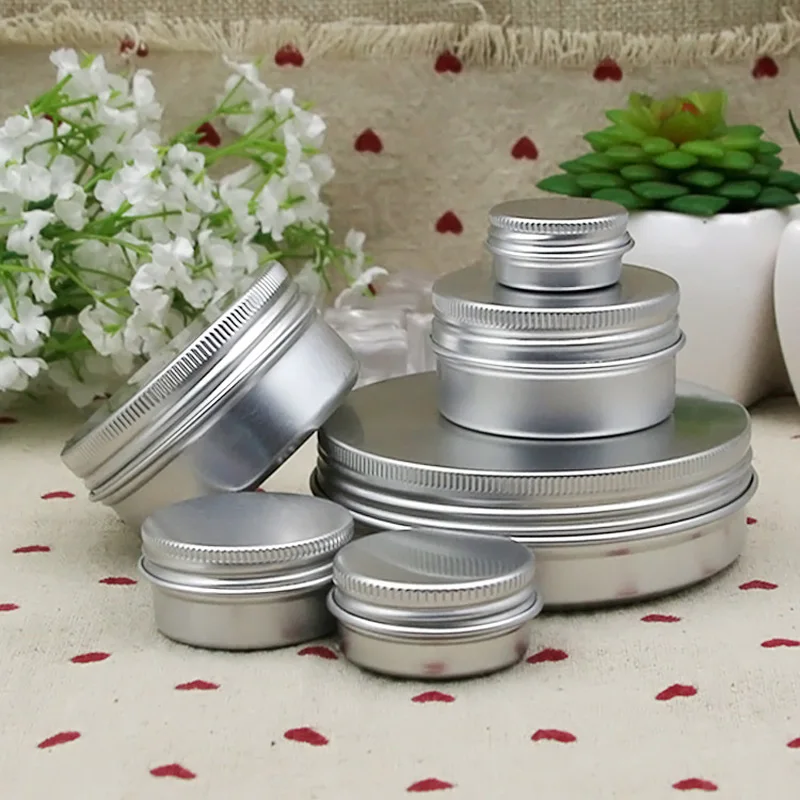 

50 x 5ml 10ml 15ml 30ml 50ml 60ml Empty Aluminium Bottles Sample Canisters Makeup Oil Wax Box Reusable Packaging Can Tin Pot Jar