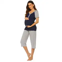 По беременности и родам пижамы набор Повседневное для беременных и кормящих короткий рукав для сна; детская пижама с принтом