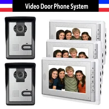 7 pulgadas Monitor Video de la puerta de intercomunicación teléfono timbre interfonos Intercom visión nocturna sistema de intercomunicación para el hogar 3 Monitor de la cámara 2