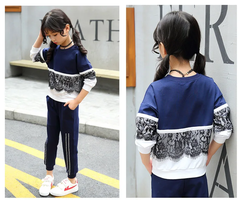spring girls lace clothing sets kids clothes tracksuits sport suit (2)