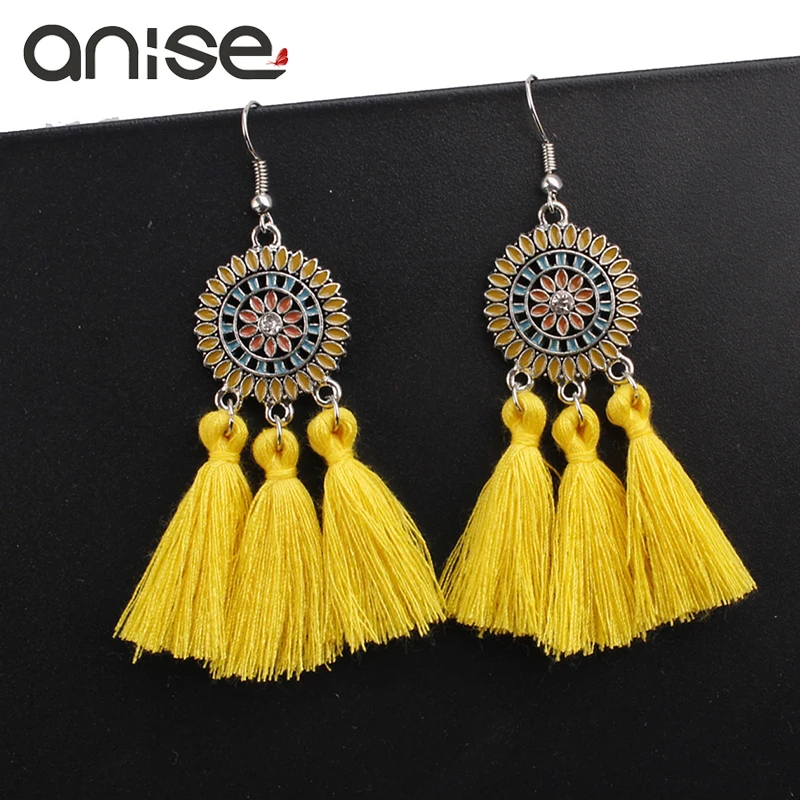 Женские длинные серьги с кисточками Anise украшенные большими солнечными цветами