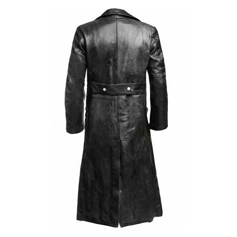 WENYUJH кожаная куртка с застежкой на пуговицах, длинный Тренч, пальто с отворотом, стильный воротник премиум класса, черный кожаный Тренч