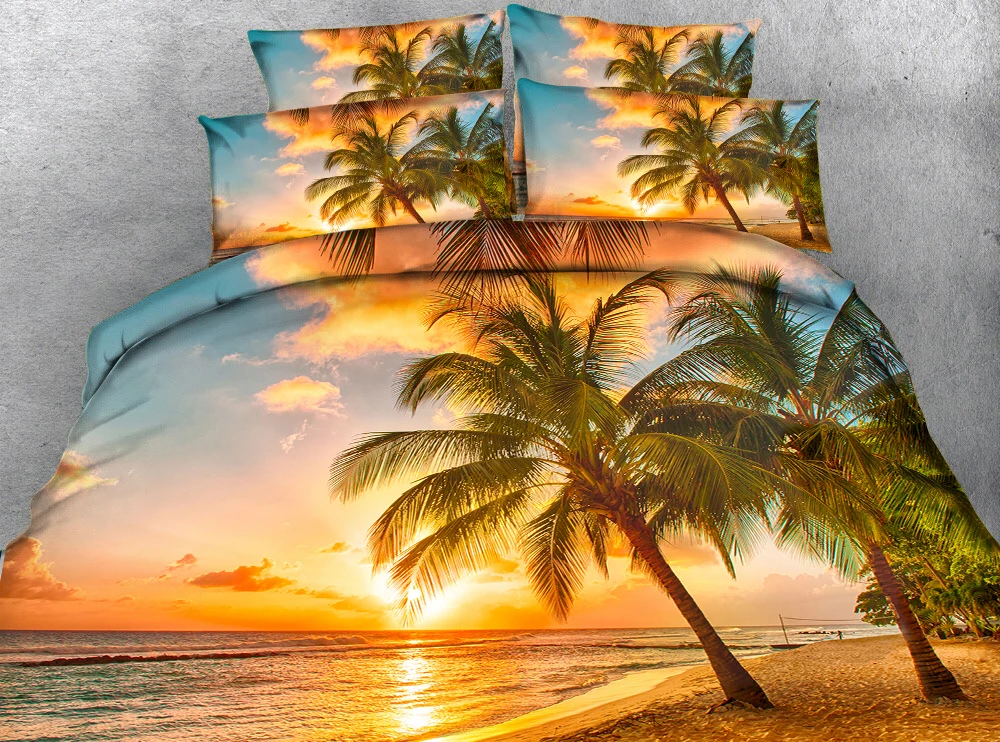 

Coco and sandy beach at dusk 3d effect photo bed linen can be customized photo pattern