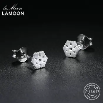 

LAMOON 2018 New Snowflake Shaped 100% Real 925-Sterling-Silver Stud Earrings S925 Fine Jewelry For Women Girl Gift LMEY001