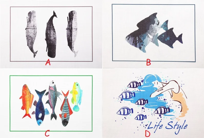 

DropShip Fish Print 4pieces Set Kitchen Table Mat Insulation Table Napkin PVC Placemat Dining Bowl Pad Table Decor Cloth 45*30cm