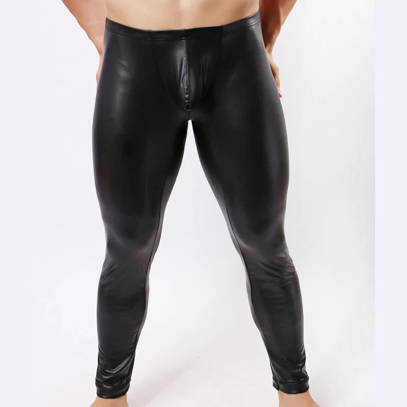 Сексуальные мужские Кожаные Леггинсы для йоги Skiny колготки для мужчин Спортивное нижнее белье гимнастическое Боди мужские плавки Косплей брюки для танцоров
