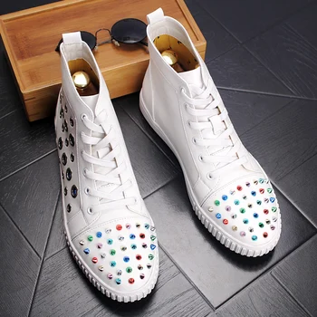 

men luxury fashion rivets shoes prom nightclub dress soft leather platform motorcycle punk ankle zapatos de hombre autumn