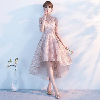 

Bride Lace Cheongsam Fashion Women Chinese Evening Dress Short Qipao Wedding Bridesmaid Girls Princess Traditional Dresses China