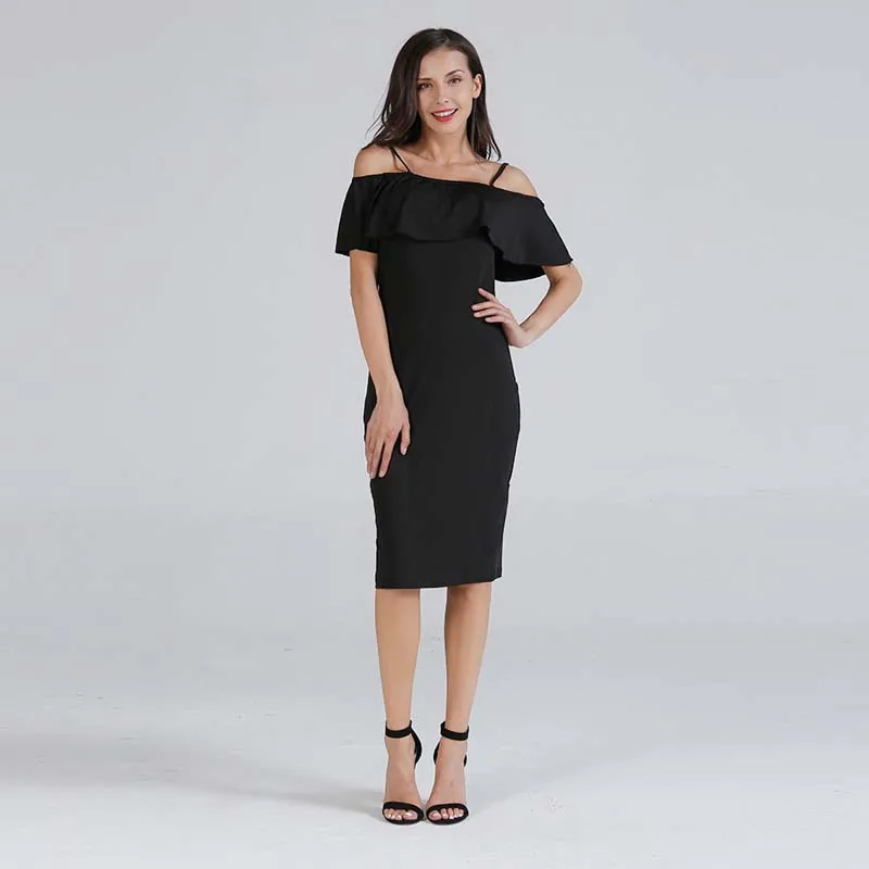 

WHZHM Vintage Backless Dresses Women Vestidos Dress Elegant Casual Ruffles Short Sleeve Skinny Hollow Out Black Dress Women