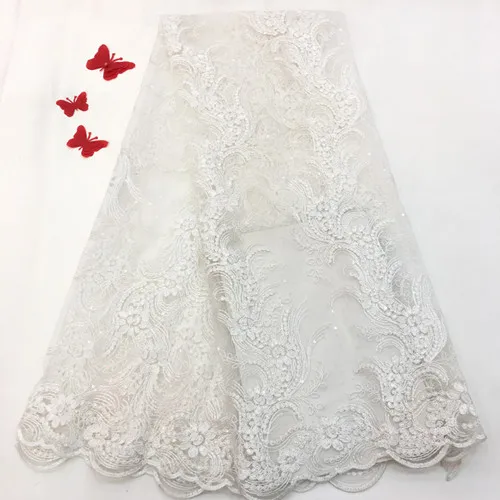 Самые новые блестящие кружевные ткани французская Вышивка Тюль кружевная африканская вуаль нигерийское кружево для невесты ткань для свадебной вечеринки - Цвет: white