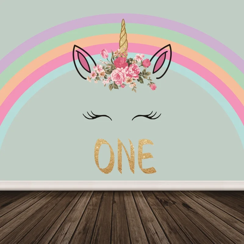 

Laeacco Rainbow Unicorn Party Baby Birthday Wooden Floor Cake Smash Photo Backgrounds Photographic Backdrops For Photo Studio