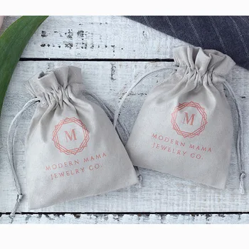 

100pcs Grey Flannel Jewelry Bags Cotton Velvet drawstring Pouches Gift Packaging for Wedding Travel Can Custom Logo