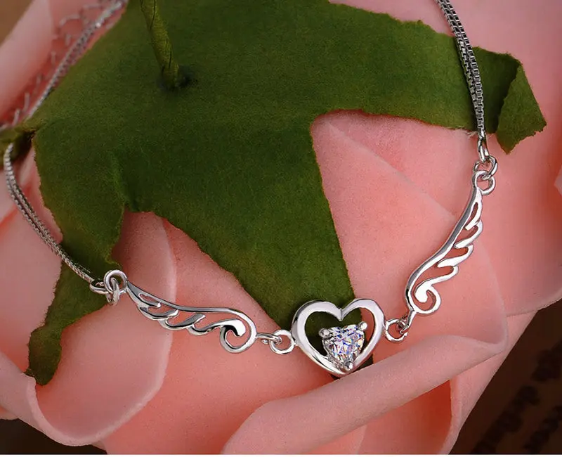 Женский браслет с крыльями ангела Серебристый цепочкой|charms discount|charm barceletcharm bracelet