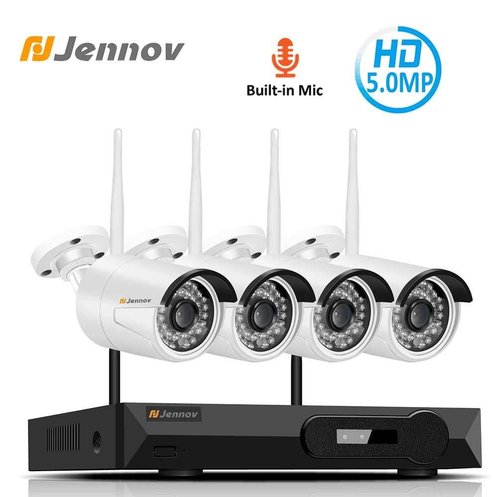 

Jennov 4CH 5MP CCTV Set Video Surveillance Kit Wireless Security Camera System NVR WIFI H.265 Remote View IP Camera Waterproof