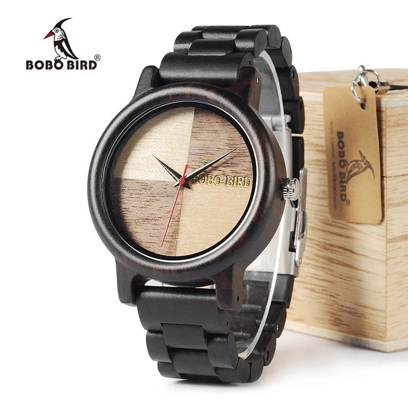 BOBO BIRD Wooden Watch Men Ebony Wood Timepieces Quartz Watch For Men Women Accept Logo Customize Drop Shipping W-N07