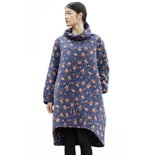Spring Autumn Dresses Women Midi Dress Small Flower Thin Cotton Quilt Winter Dress Long Sleeve Robe