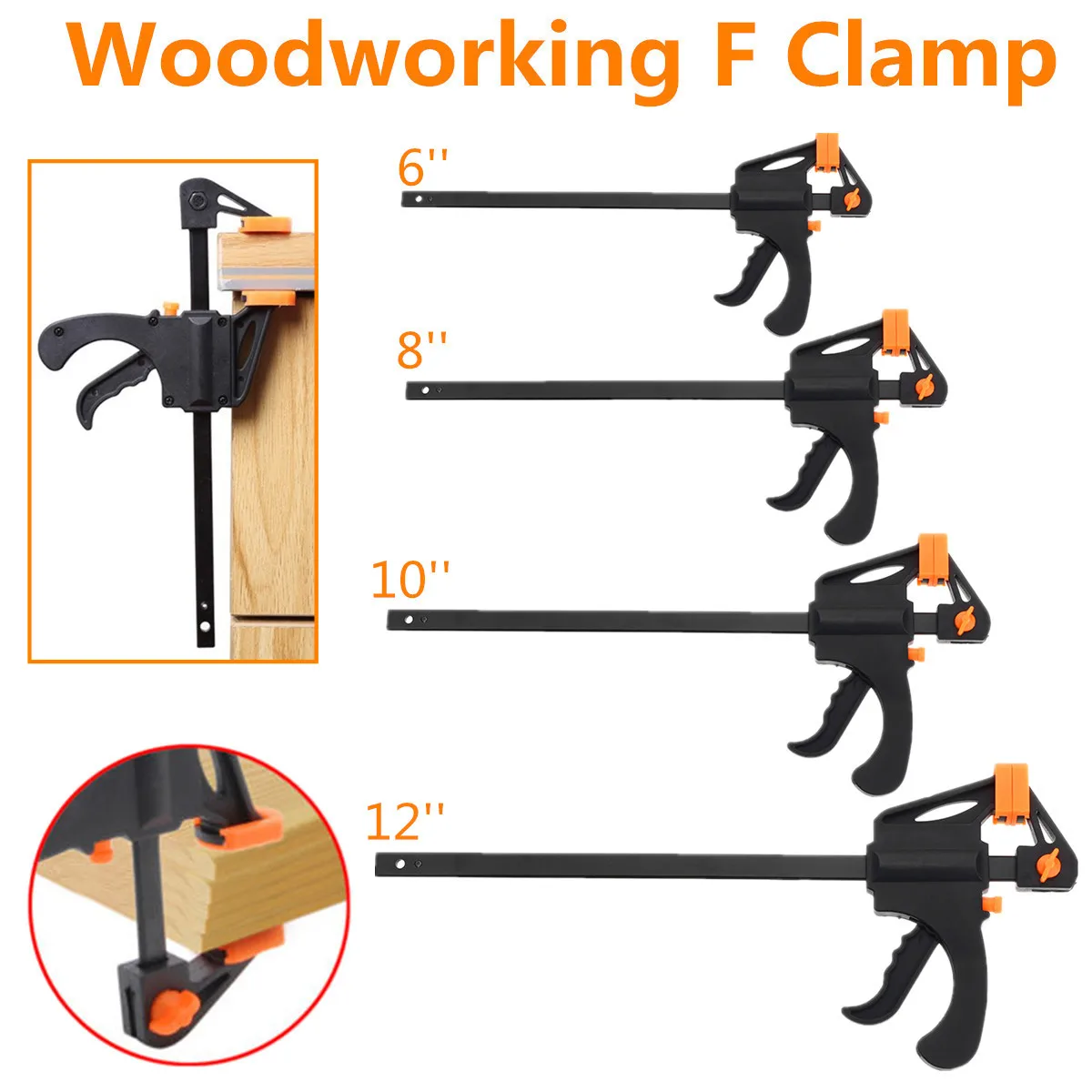 

Wood Working Bar F Clamp 6/8/10/12 Inch Grip Ratchet Release Squeeze Hand Tool More-nimble Version Hardened Steel Bar no Rust