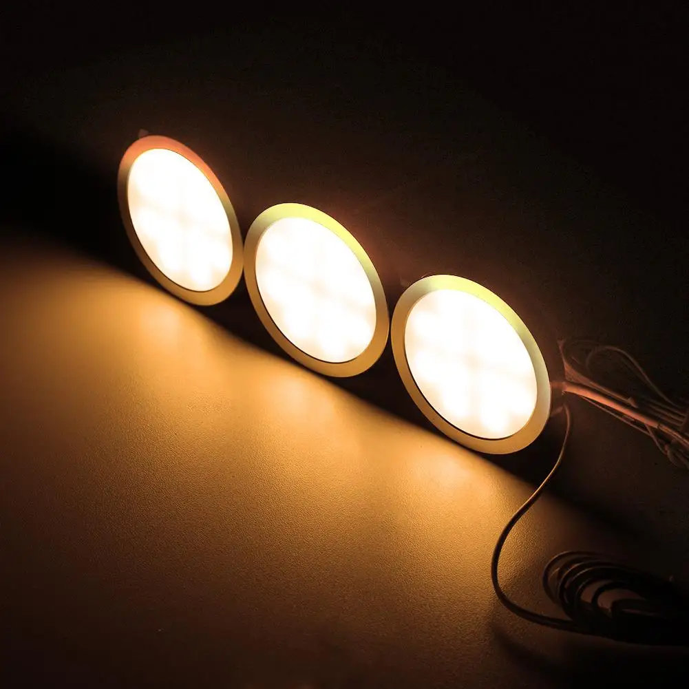 SOL светодиодный 3 упакованная светодиодная подсветка под шкаф комплект круглый светильник вес шайба светильник с 750lm яркость шкаф дорожка лестничный светильник ing