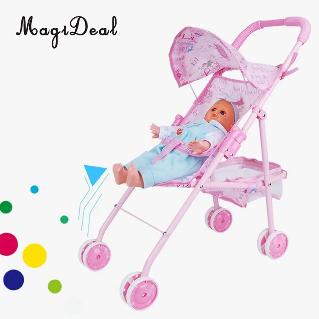 Folding Baby Stroller Toddler Carriage Simulation Furniture Toy for Reborn Doll MellChan Baby Dolls Kids Children Role Play