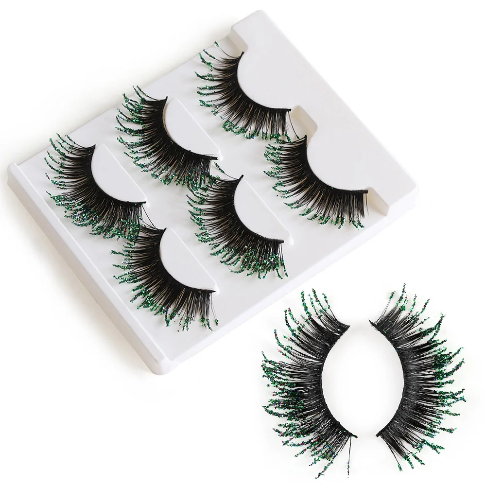 Buy 3 Pairs Fashion Stage Green Glitter False