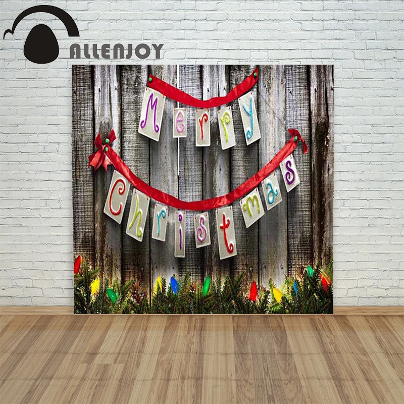 

Allenjoy christmas photography backdrop Wooden lanterns text retro children's vinyl camera background Customize
