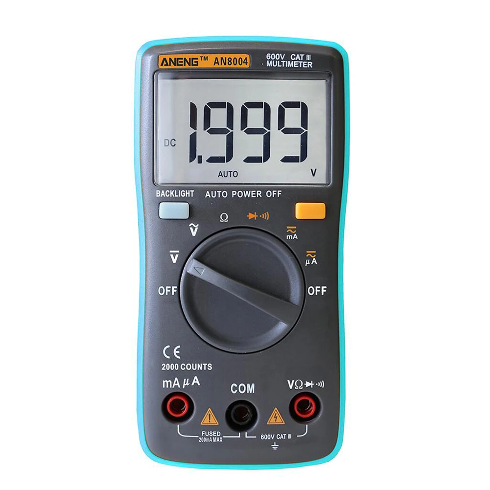 

AN8004 Handheld Digital Multimeter 1999 counts Backlight AC/DC Ammeter Voltmeter Meter Volt Amp Ohm Resistance Tester MFBS
