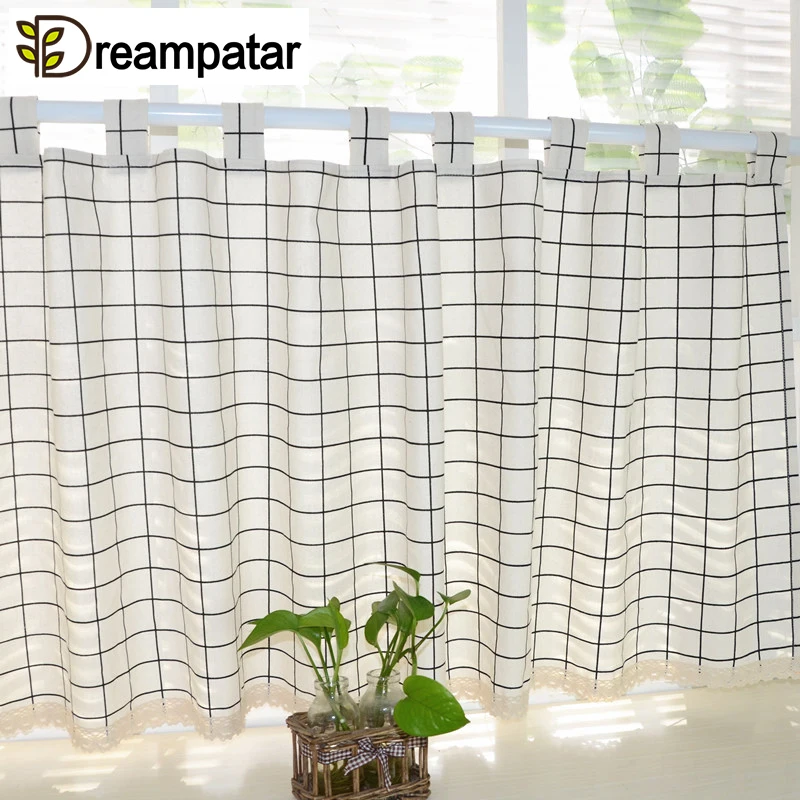 American Country Plaid Cotton Linen Curtain Fabric Bay Window Short Half Shading Bedroom Partition Kitchen ML27A | Дом и сад
