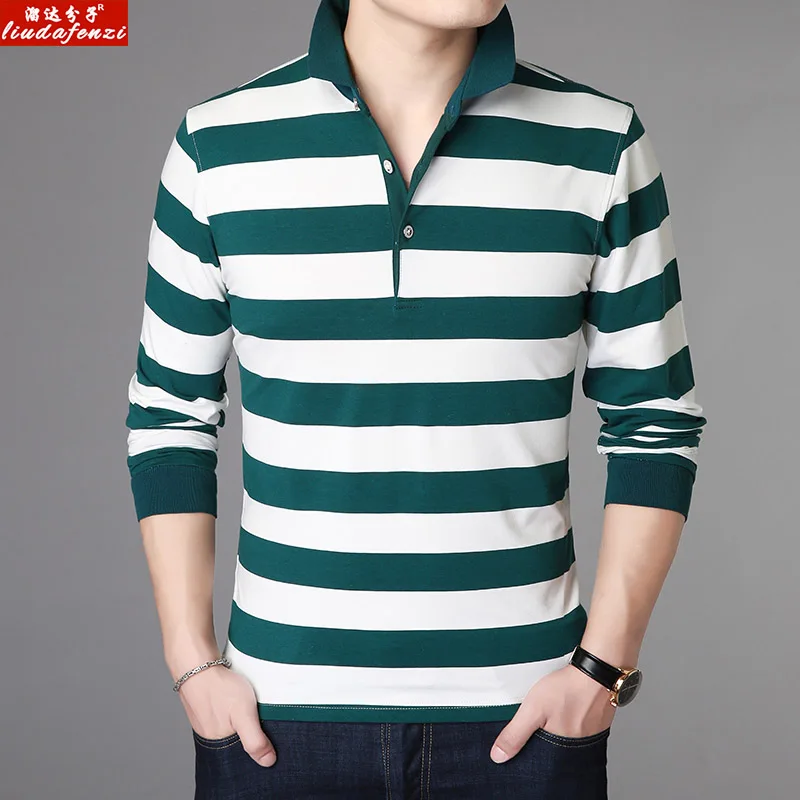 LIUDAFENZI рубашка поло с длинными рукавами, молодой человек, тренд, тонкая шея, мужская хлопковая рубашка Paul - Цвет: green