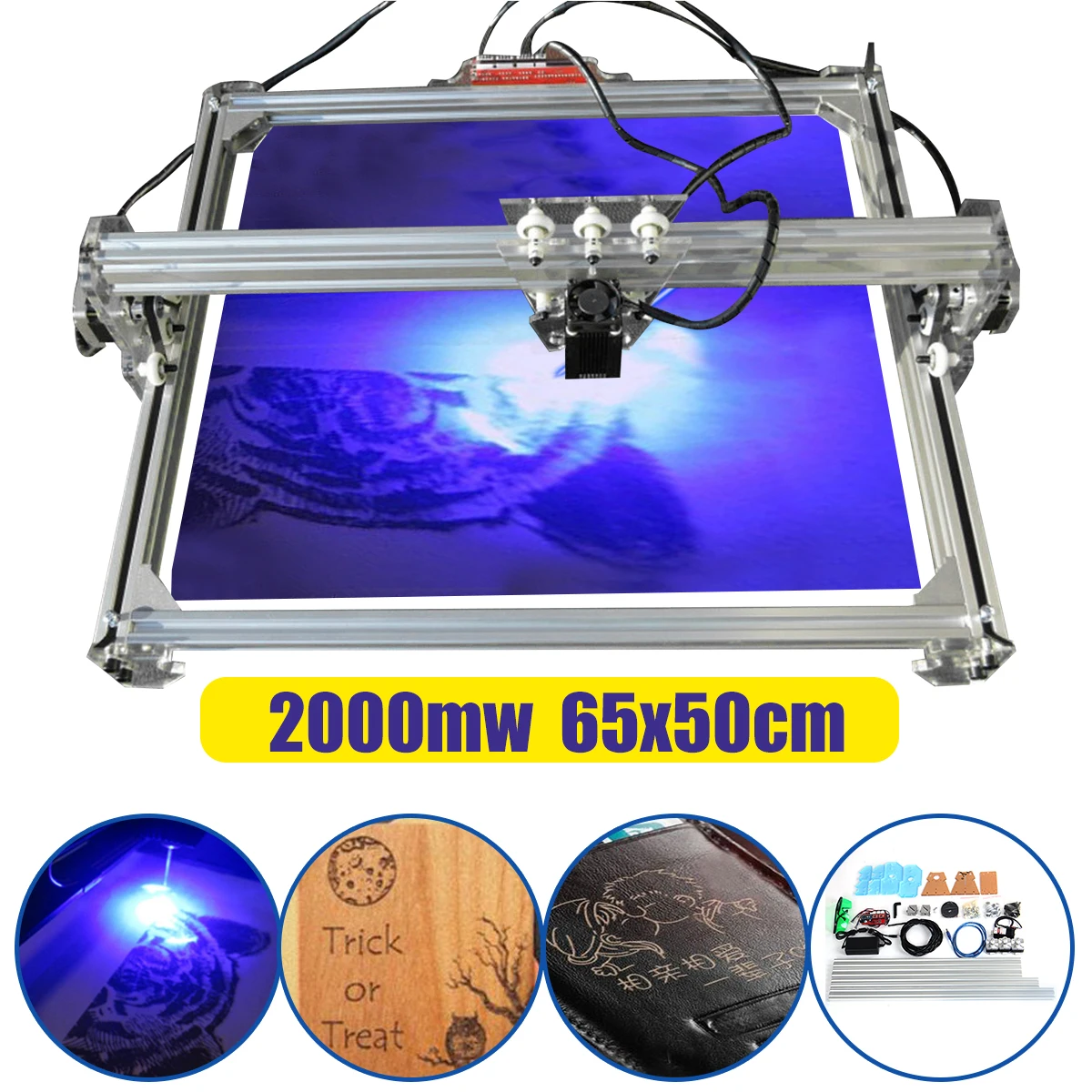 

2000MW Desktop Mini Laser Engraver Cutter DIY Logo Mark Printer CNC Engraving Carving Machine 65x50cm For WIN 7 10 for XP System