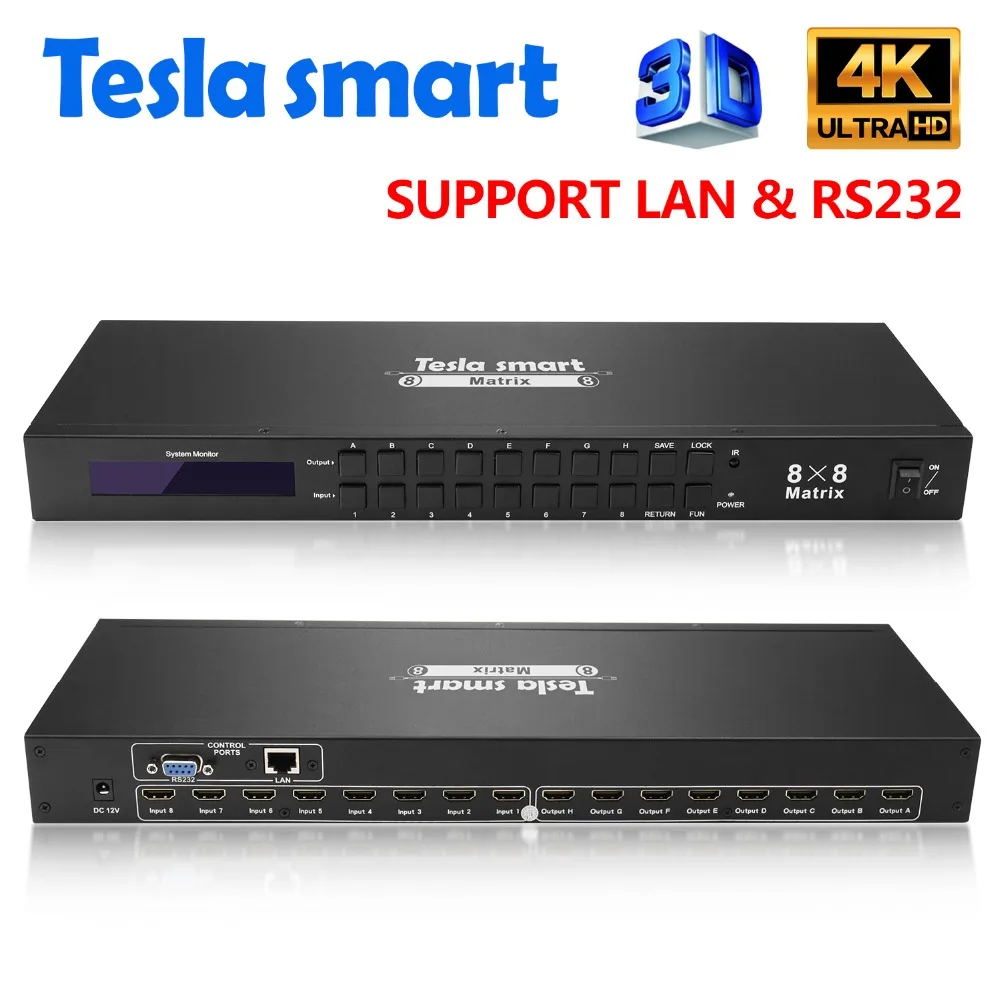 DHL Tesla Smart 4K2K High Quality HDMI Matrix 8x8 с RS232/LAN 2 шт. 1U Ultra HD 4 к Full HD 1080 P 3D