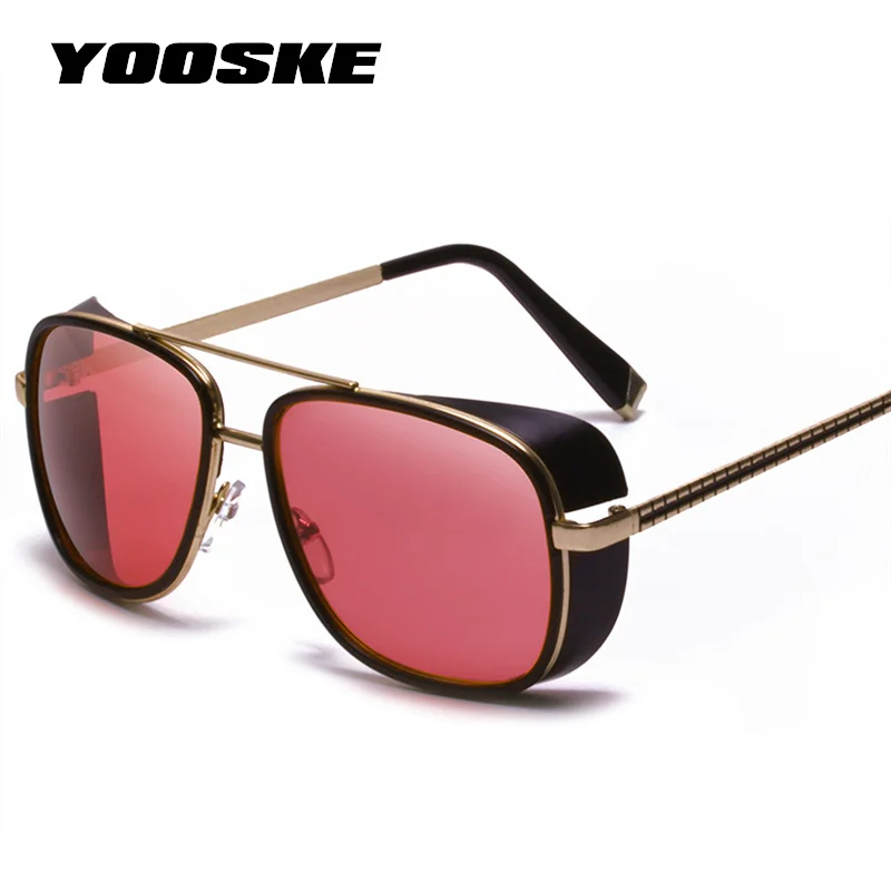 

YOOSKE Iron Man 3 TONY Sunglasses Men Brand Coating Vintage Designer Sun glasses Women Retro Double Beam Glasses Shades UV400