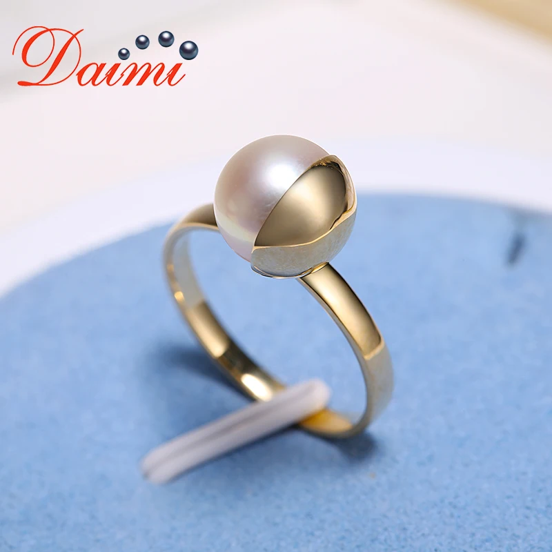 

DAIMI 8-8.5mm Akoya Pearl Ring 9K Gold Ring Prefectly Round Pearl Ring