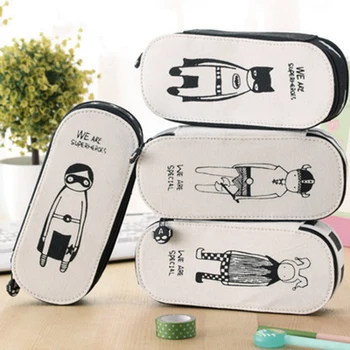 

1PCS Creative Canvas Pen Bag Personality Cartoon Characters Pencil Case Canvas Pencil Bag Stationery Students School Supplies