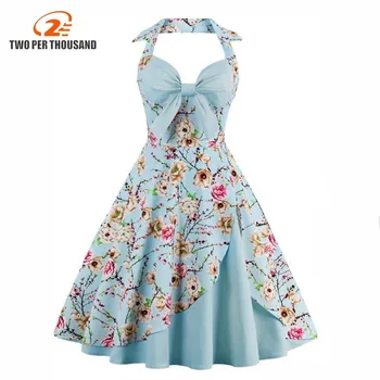 

Summer Vintage Dress S -4xl Plus Size Ballgown Floral Print Robe Pin Up 50 S 60 S Rockabilly Party Rocker Feminino Vestidos