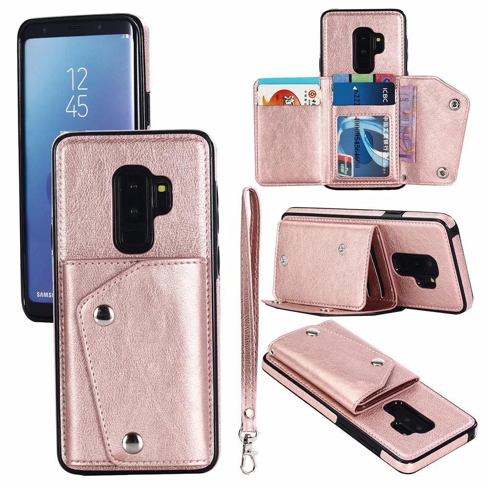 Роскошный кожаный чехол для телефона с ремешком для samsung Galaxy S8, S9, S10 plus, S10E, кошелек для карт, портативная задняя крышка для S7 edge, note 8, 9