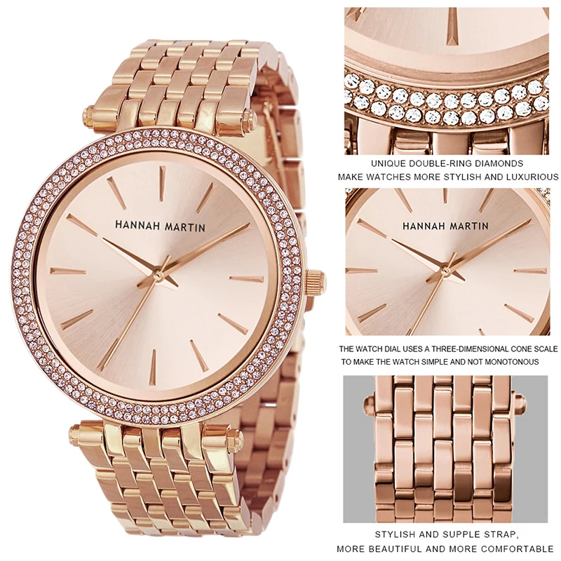 Роскошные Брендовые женские наручные часы из розового золота, модные простые женские часы-браслет из нержавеющей стали, стразы, женские часы Relogios