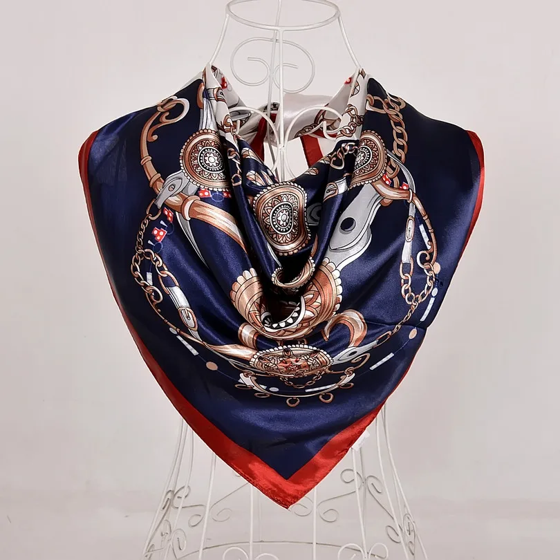 [BYSIFA] бренд Роскошный шелковый шарф шаль Женская мода Черный Хаки большие квадратные шарфы элегантный мусульманский головной платок - Цвет: navy blue 561