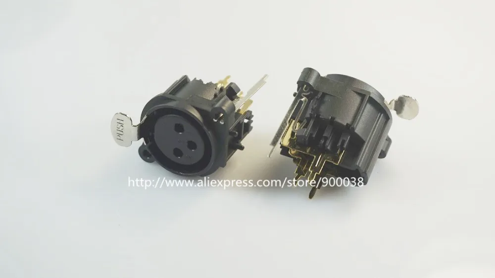2 pcs 3 position XLR connector Panel Mount Flange Socket Latch Lock Solder gold plated 3 Pin Female receptacle straight PCB