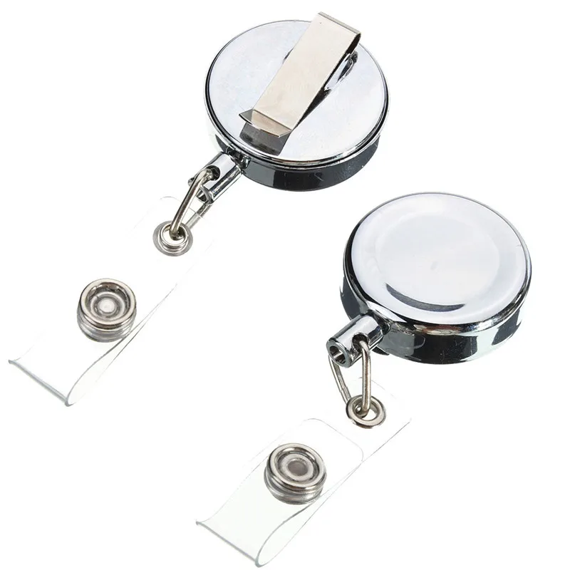 

Kicute Newest Silver Metal Retractable Pull Key Chain Reel ID Badge Lanyard Name Tag Card Badge Holder Reel Recoil Belt Clip