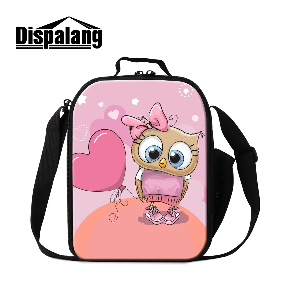 Impressão de Coração dos Desenhos Bolsa de Almoço do Miúdo Bonito para Mulheres Dispalang Animados Isolado Coruja Animal Pacote Térmico Lancheira Bolsas Mais Frios Atacado 3d